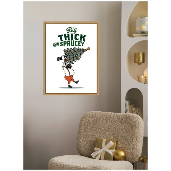 Kate and Laurel Framed Canvas Wall Art Print 'Thick and Sprucey' by The Whiskey Ginger, 18 x 24 Sylvie Natural Frame, Whimsical, Holiday Art for Wall Decor