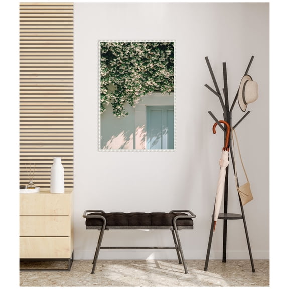 Kate and Laurel Framed Canvas Wall Art Print Trad Street Jasmine by Alicia Bock, 23 x 33 Sylvie Beaded White Frame, Coastal, Flower Art for Wall Decor