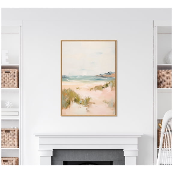 Kate and Laurel Framed Canvas Wall Art Print Tranquil Landscape V expansion by Amy Lighthall, 28 x 38 Sylvie Natural Frame, Coastal, Beach Art for Wall Decor