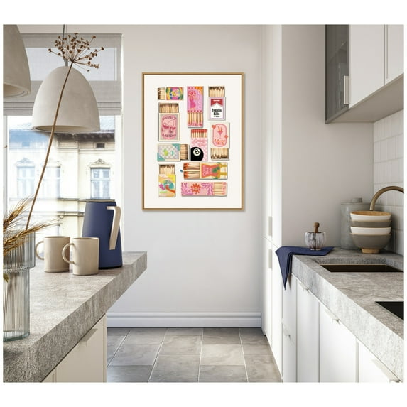 Kate and Laurel Framed Canvas Wall Art Print Vintage Pink Matchboxes by Honey Island Studio, 28 x 38 Sylvie Natural Frame, Vintage, Still Life Art for Wall Decor