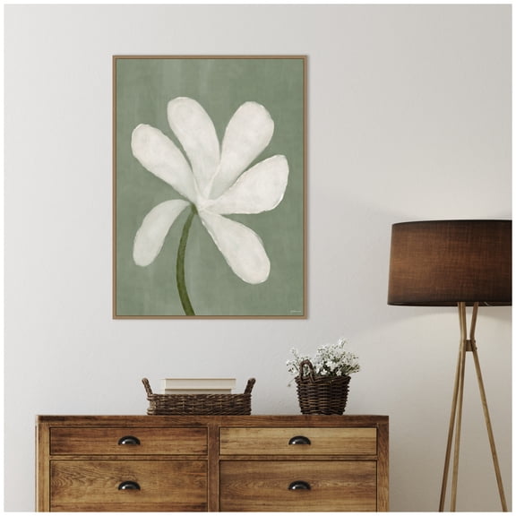 Kate and Laurel Framed Canvas Wall Art Print White Floral by Gabrielly Guedes, 28 x 38 Sylvie Dark Gold Frame, Modern Contemporary, Flower Art for Wall Decor
