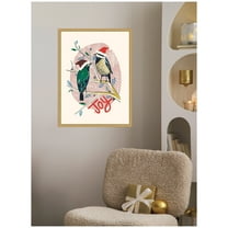 Kate and Laurel Framed Canvas Wall Art Print 'Winter Fellow Birds' by Hannah Beisang, 18 x 24 Sylvie Bright Gold Frame, Whimsical, Animal Art for Wall Decor
