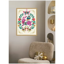 Kate and Laurel Framed Canvas Wall Art Print 'Woodland Animals Christmas Wreath' by Rachel Lee, 18 x 24 Sylvie Bright Gold Frame, Whimsical, Animal Art for Wall Decor