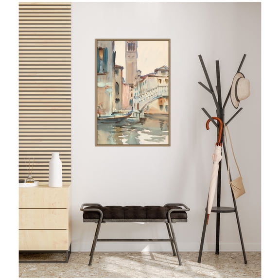 Kate and Laurel Framed Canvas Wall Art Print A bridge and Campanile Venice 1902 John Singer Sargent by Nostalgia Prints, 23 x 33 Sylvie Dark Gold Frame, Traditional, Architecture Art for Wall Decor