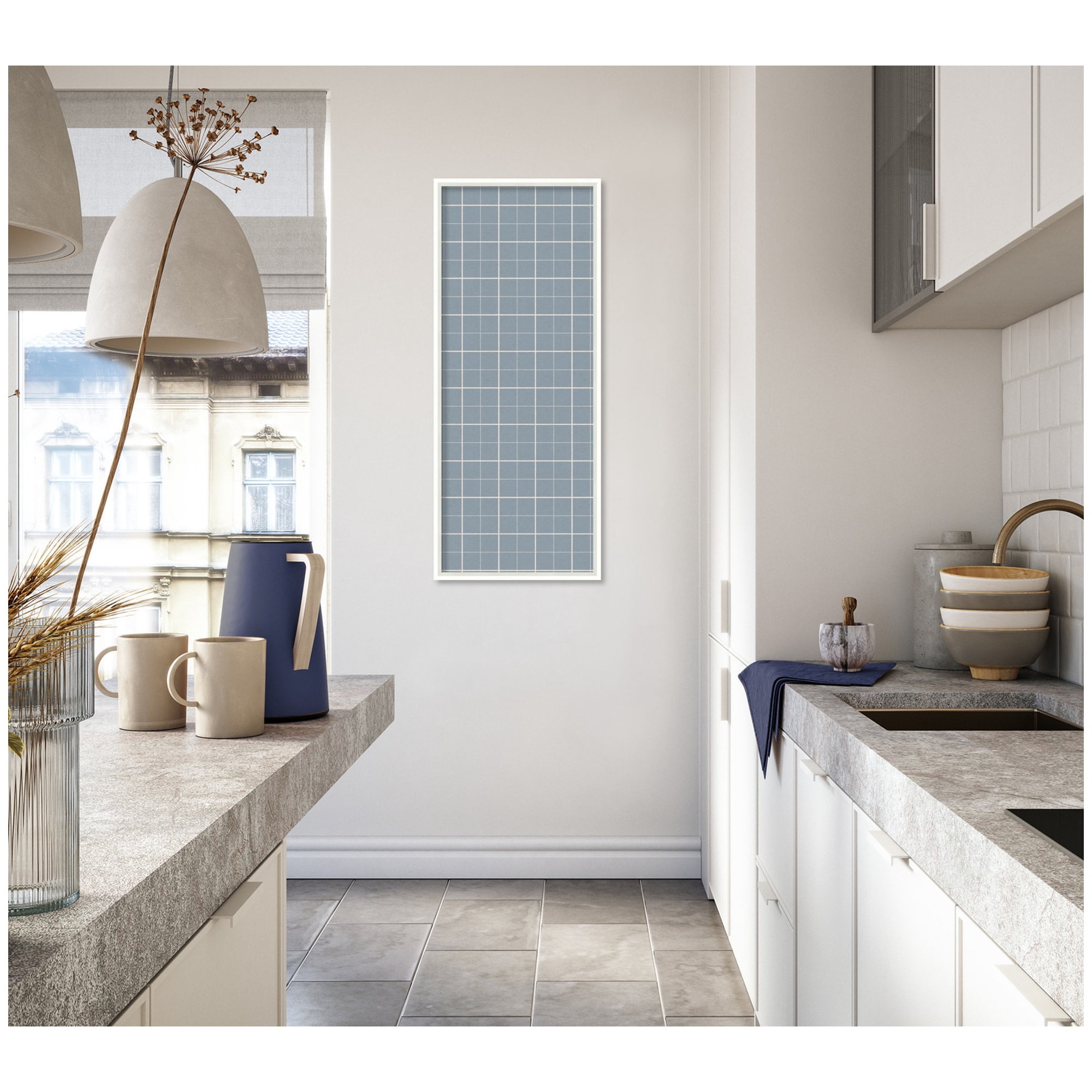 Kate and Laurel Framed Fabric Pinboard 17 x 41, Light Blue Plaid ...