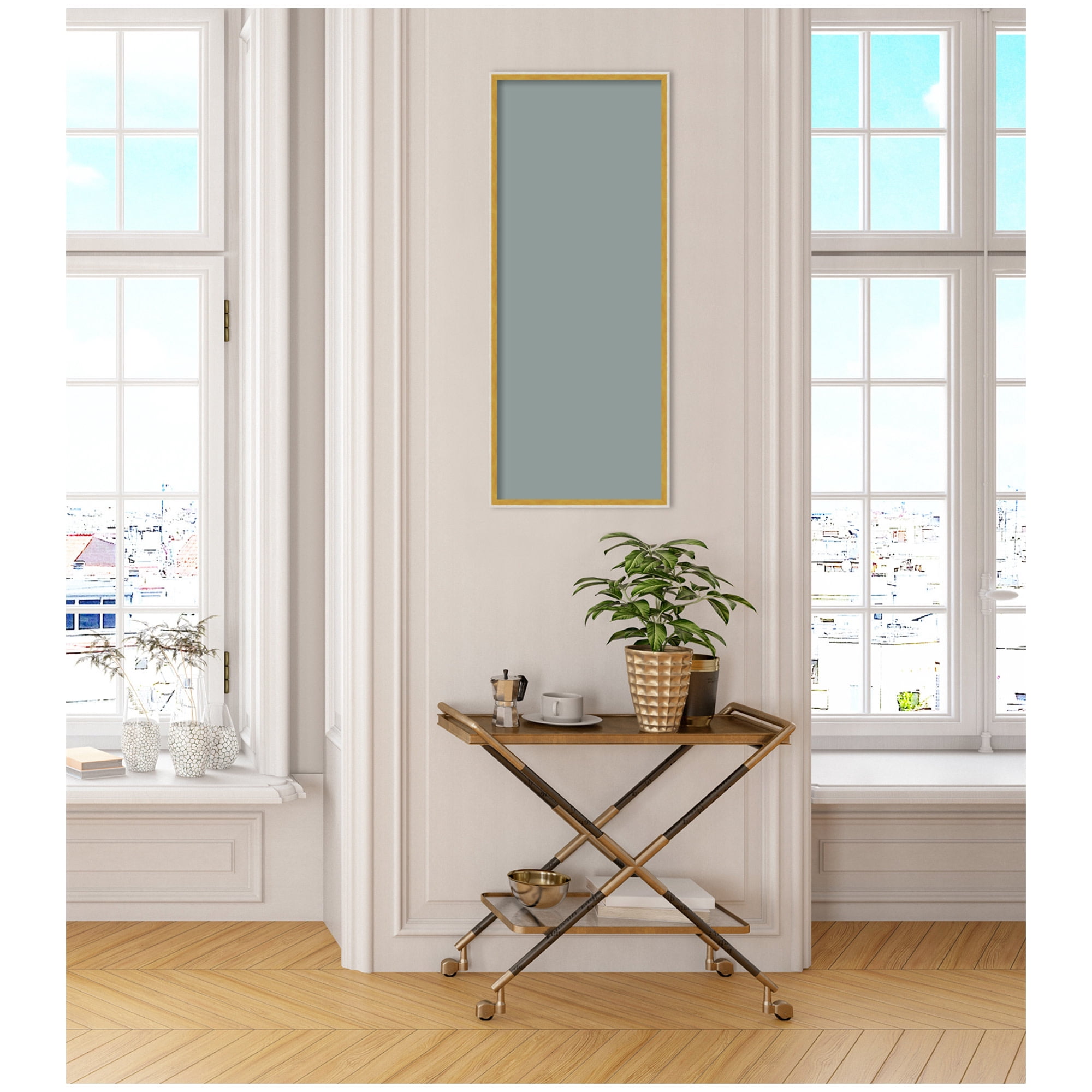 Kate and Laurel Framed Fabric Pinboard 17 x 41,  Printed Linen Modern Bulletin Board for Use as a Vision Board or Wall Organization, Paige White Gold Frame