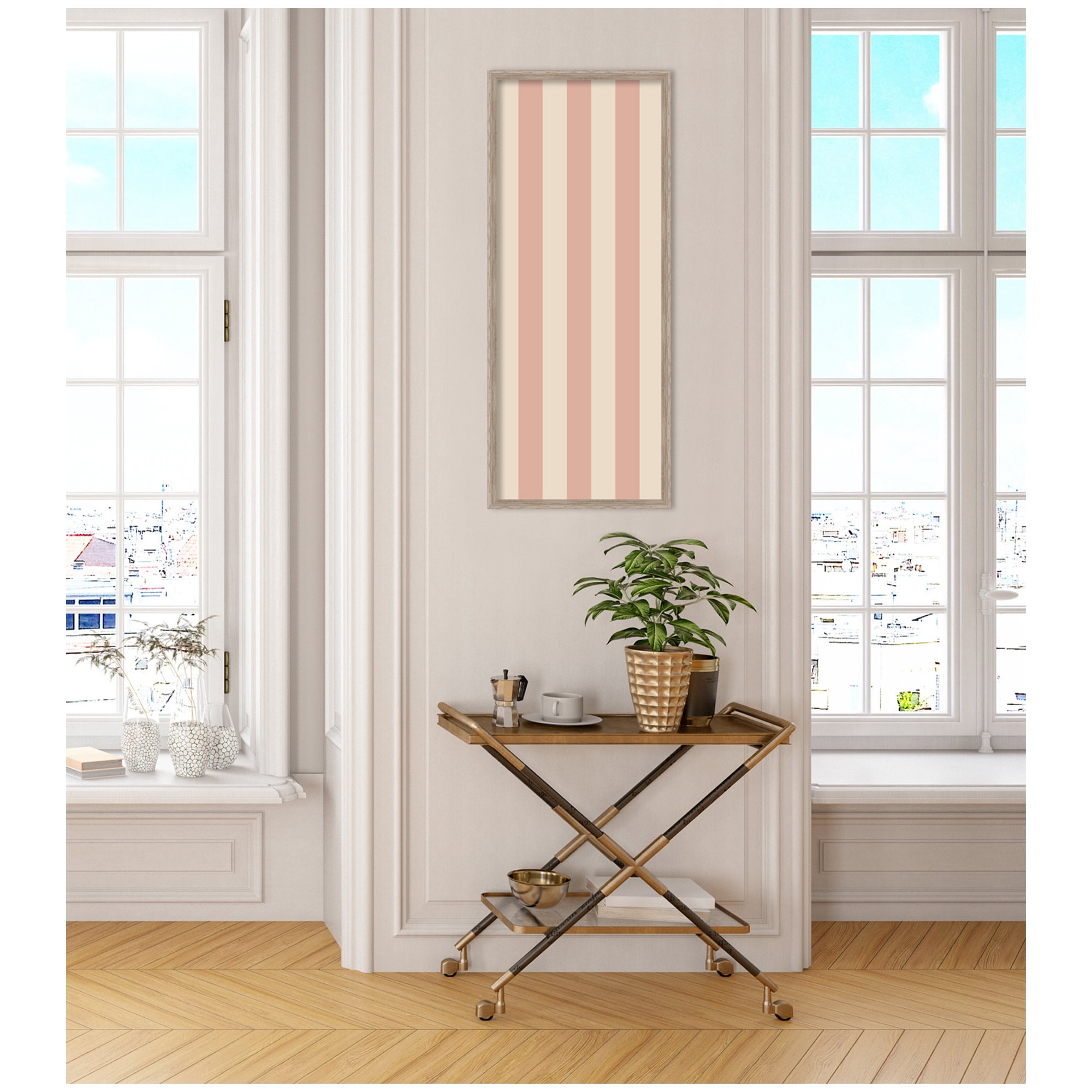 Kate and Laurel Framed Fabric Pinboard 17 x 41,  Printed Linen Rustic Farmhouse Bulletin Board for Use as a Vision Board or Wall Organization, Hardwood Wedge White Wash Frame