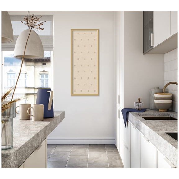 Kate and Laurel Framed Fabric Pinboard 18 x 42, Beige Botanical Block Print Printed Linen Classic Bulletin Board for Use as a Vision Board or Wall Organization, Florence Gold Frame