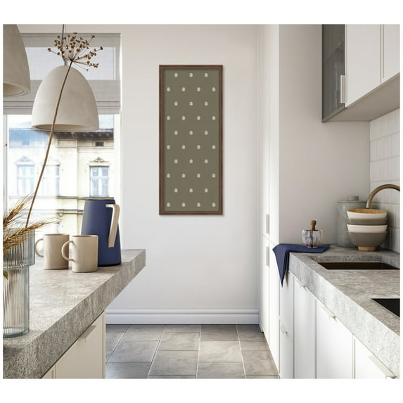 Kate and Laurel Framed Fabric Pinboard 18 x 42, Green Botanical Block Print Printed Linen Classic Bulletin Board for Use as a Vision Board or Wall Organization, Florence Medium Brown Frame