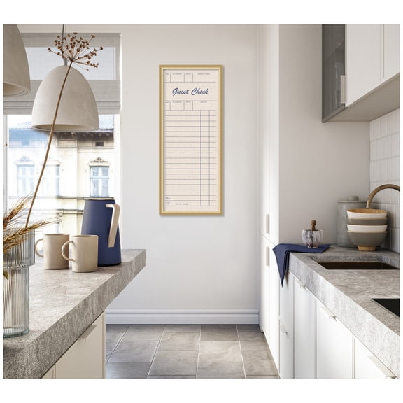 Kate and Laurel Framed Fabric Pinboard 18 x 42, Linen Guest Check Printed Linen Classic Bulletin Board for Use as a Vision Board or Wall Organization, Florence Gold Frame