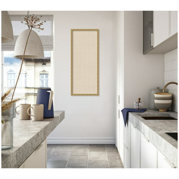 Kate and Laurel Framed Fabric Pinboard 18 x 42, Neutral Weave Printed Linen Decorative Bulletin Board for Use as a Vision Board or Wall Organization, Mila Dark Gold Frame