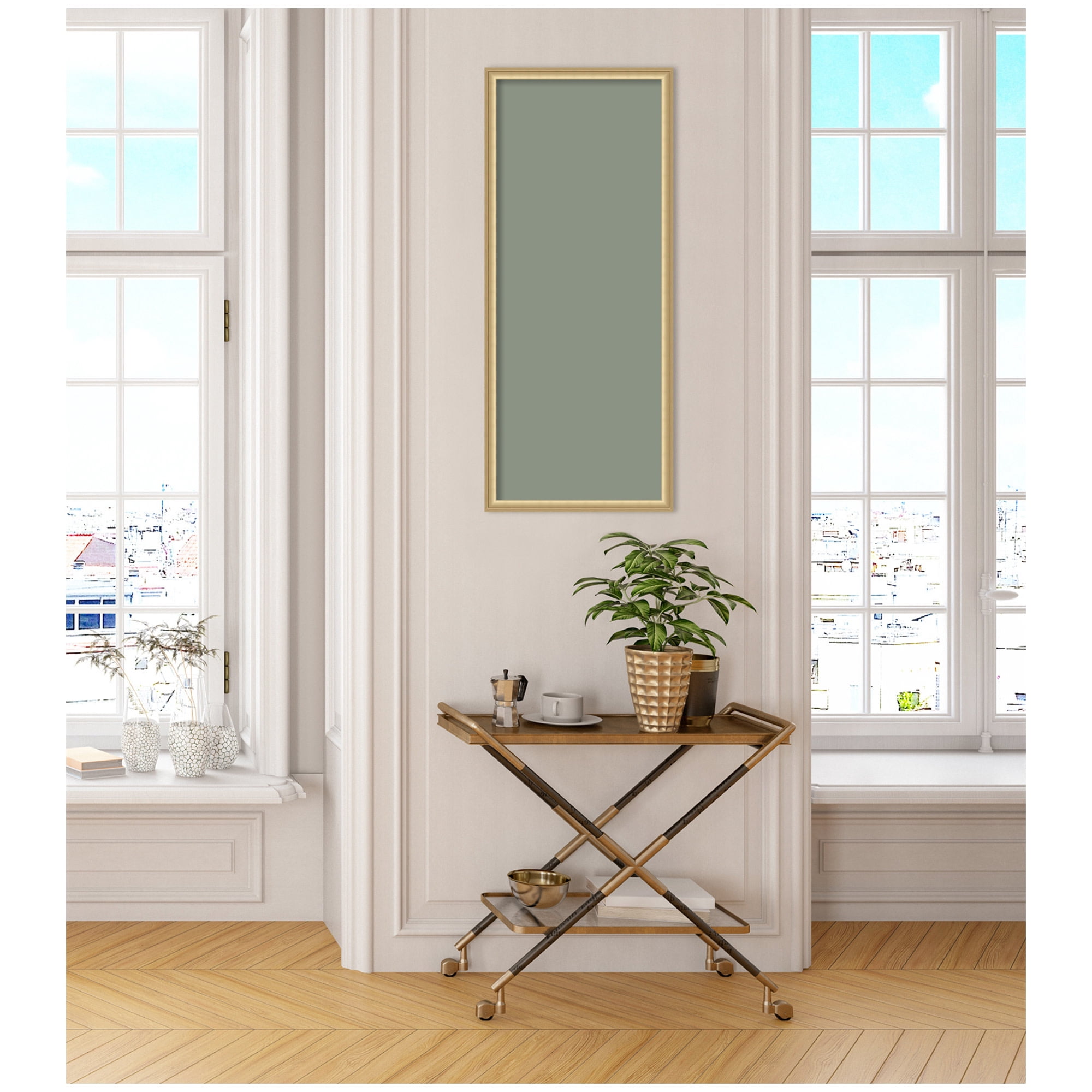 Kate and Laurel Framed Fabric Pinboard 18 x 42,  Printed Linen Classic Bulletin Board for Use as a Vision Board or Wall Organization, Florence Gold Frame
