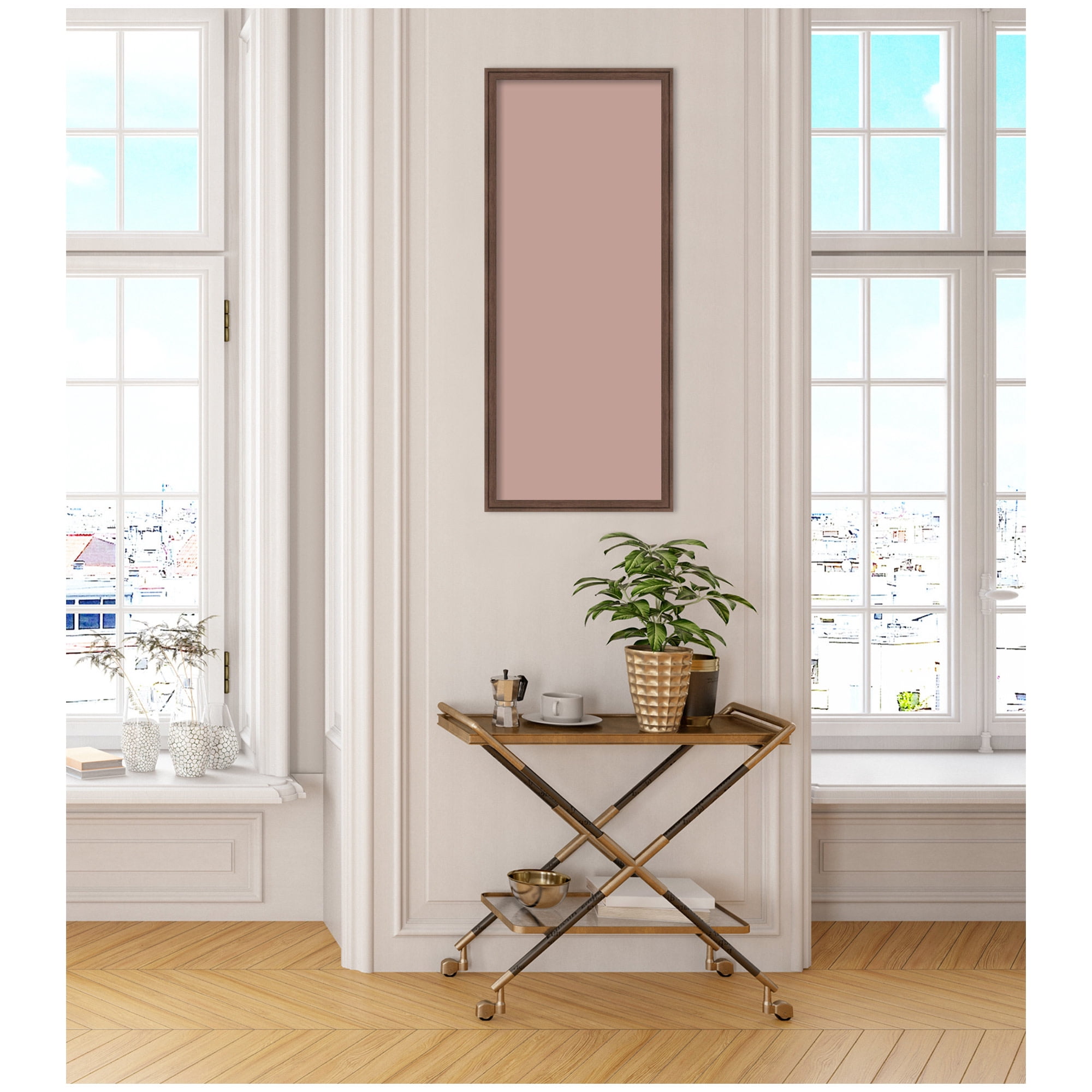 Kate and Laurel Framed Fabric Pinboard 18 x 42,  Printed Linen Classic Bulletin Board for Use as a Vision Board or Wall Organization, Florence Medium Brown Frame