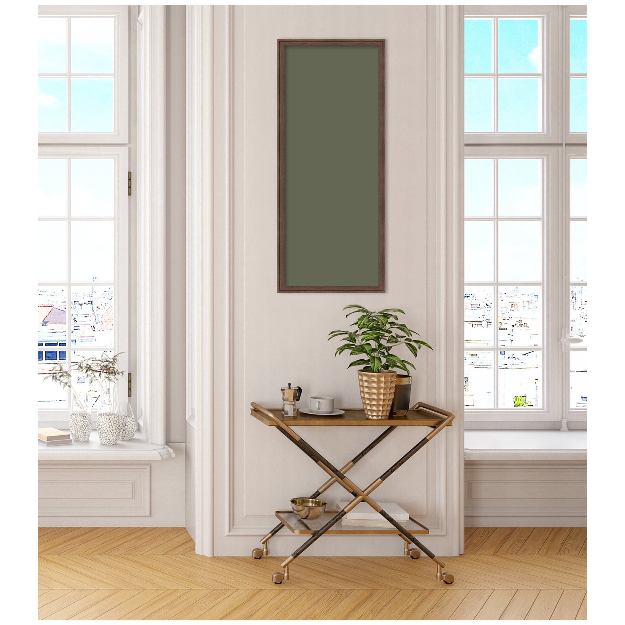 Kate and Laurel Framed Fabric Pinboard 18 x 42,  Printed Linen Classic Bulletin Board for Use as a Vision Board or Wall Organization, Florence Medium Brown Frame