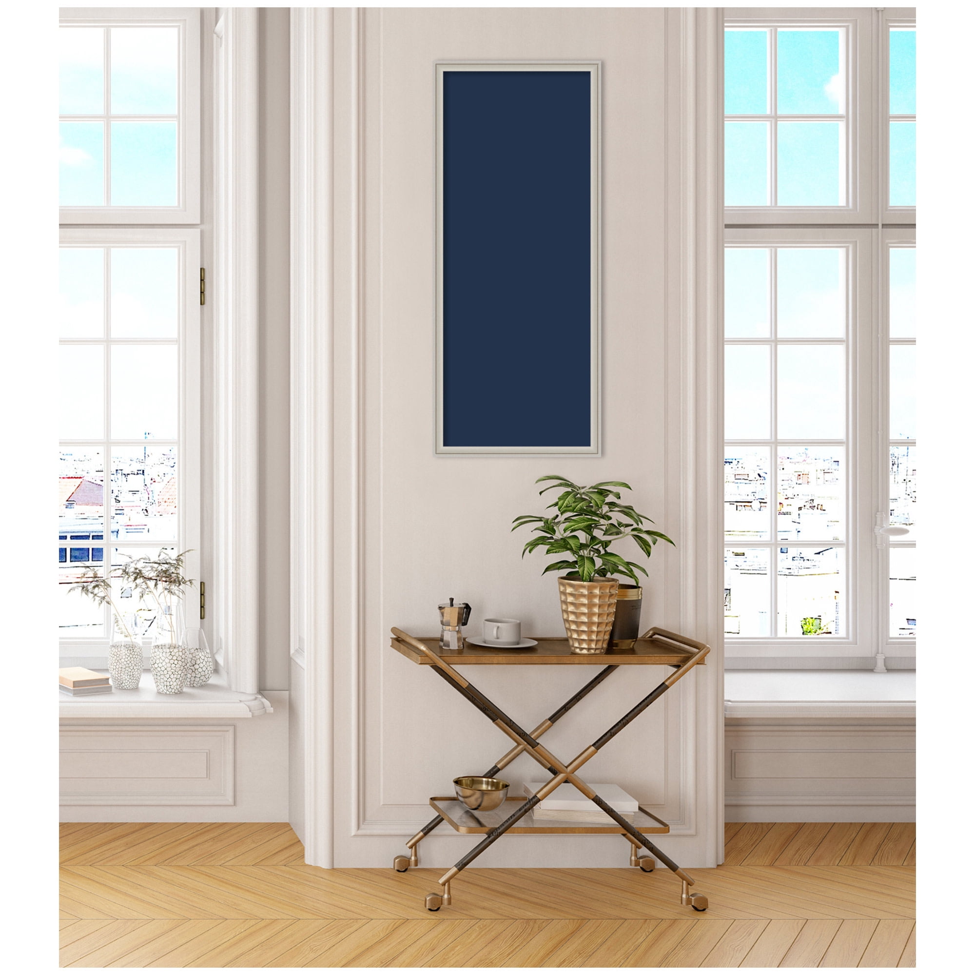 Kate and Laurel Framed Fabric Pinboard 18 x 42,  Printed Linen Classic Bulletin Board for Use as a Vision Board or Wall Organization, Florence Silver Frame