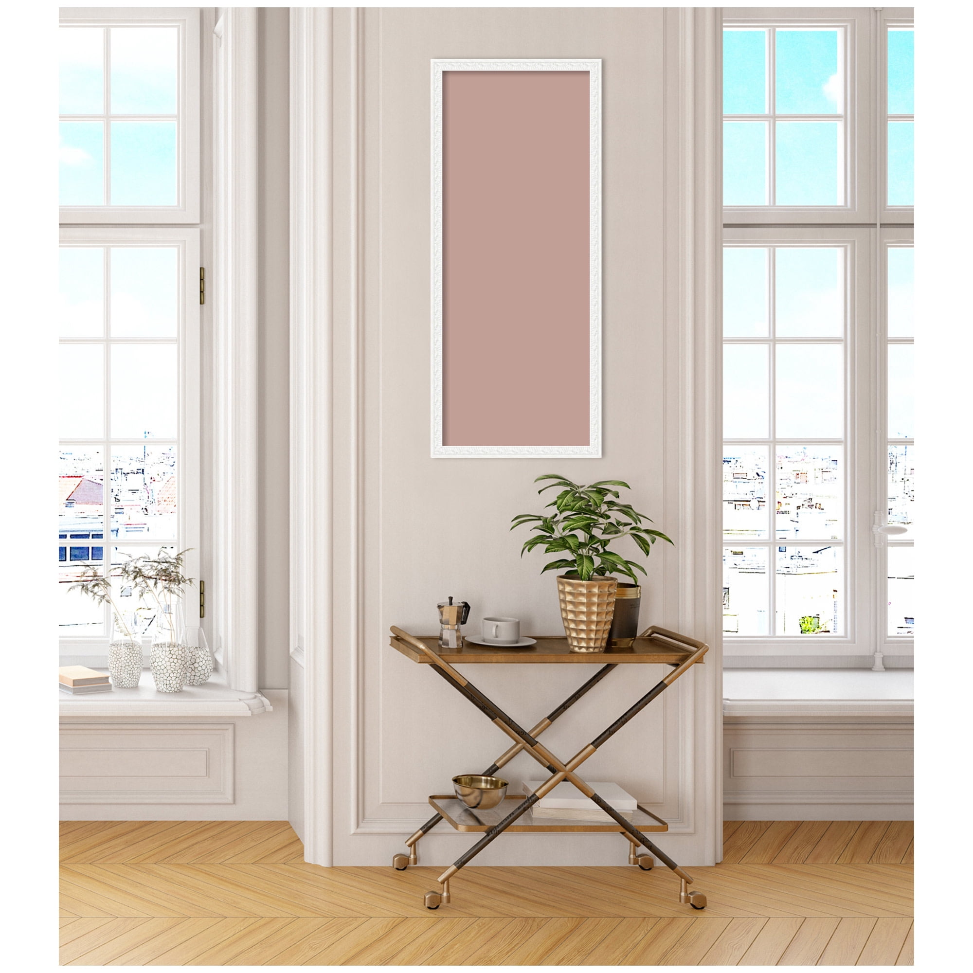 Kate and Laurel Framed Fabric Pinboard 18 x 42,  Printed Linen Decorative Bulletin Board for Use as a Vision Board or Wall Organization, Bethany White Frame