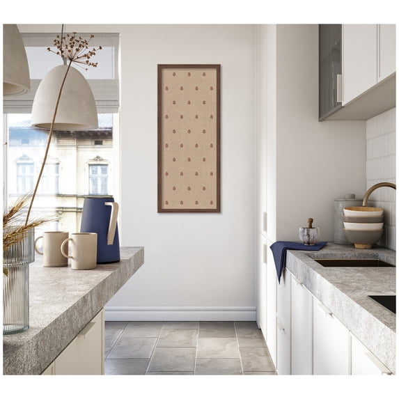 Kate and Laurel Framed Fabric Pinboard 18 x 42, Red Botanical Block Print Printed Linen Classic Bulletin Board for Use as a Vision Board or Wall Organization, Florence Medium Brown Frame
