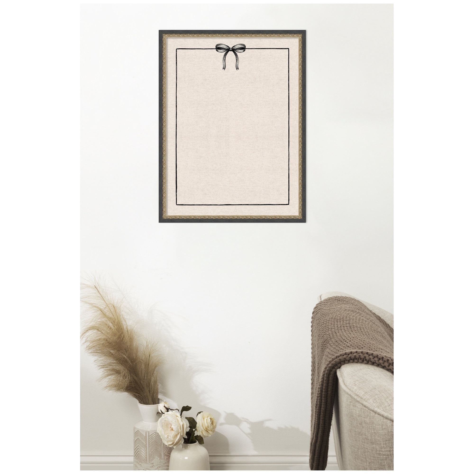 Kate and Laurel Framed Fabric Pinboard 19 x 25,  Printed Linen Decorative Bulletin Board for Use as a Vision Board or Wall Organization, Matinee Black Bronze Frame