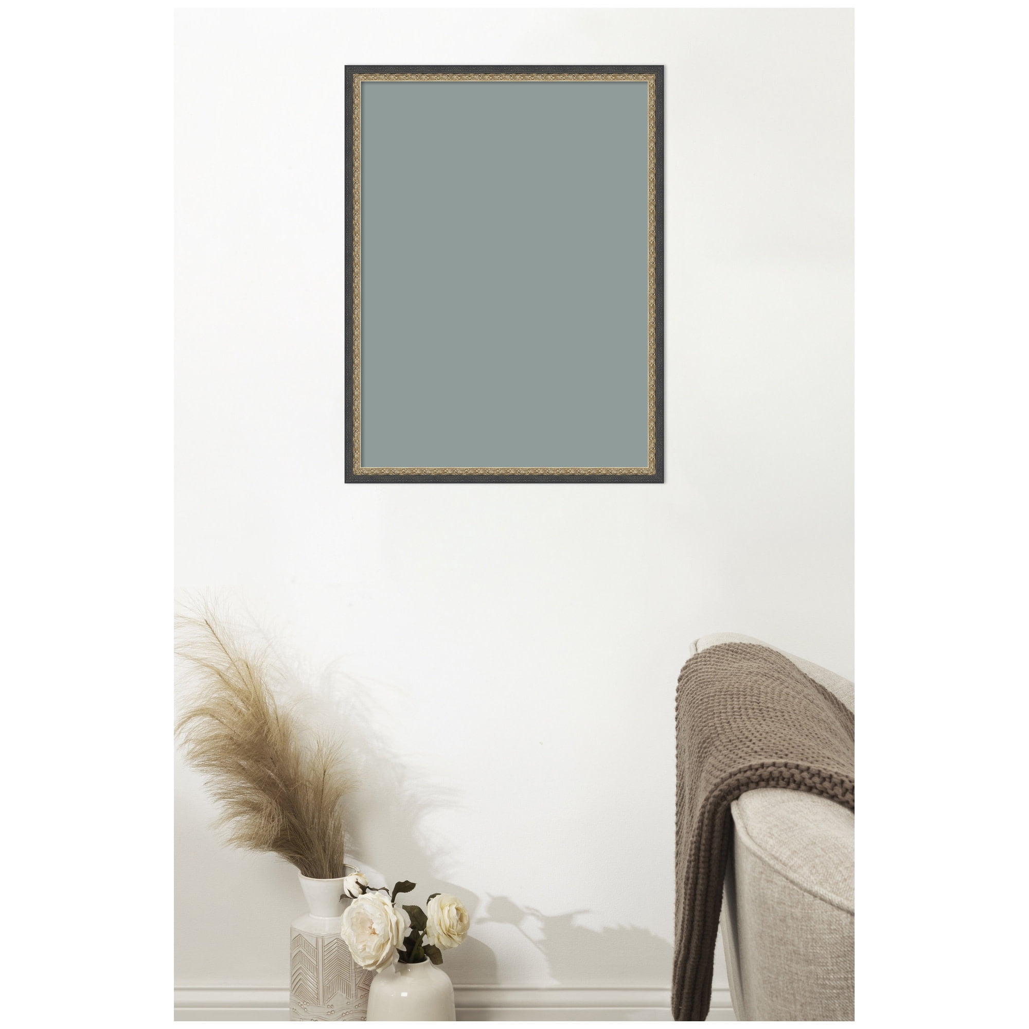 Kate and Laurel Framed Fabric Pinboard 19 x 25,  Printed Linen Decorative Bulletin Board for Use as a Vision Board or Wall Organization, Matinee Black Bronze Frame