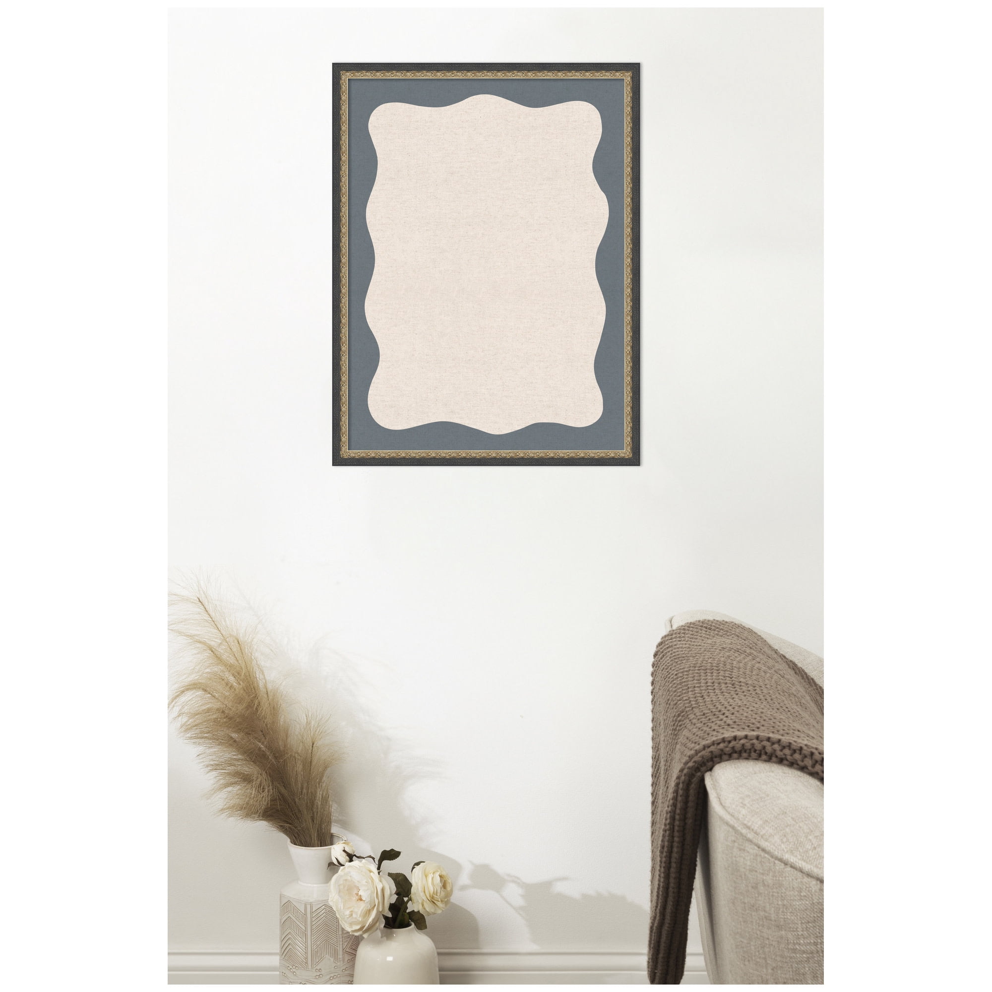 Kate and Laurel Framed Fabric Pinboard 19 x 25,  Printed Linen Decorative Bulletin Board for Use as a Vision Board or Wall Organization, Matinee Black Bronze Frame