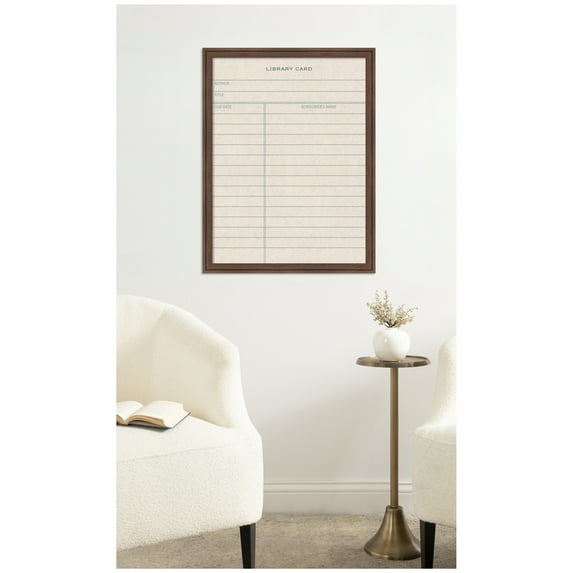 Kate and Laurel Framed Fabric Pinboard 20 x 26, Linen Library Card Printed Linen Classic Bulletin Board for Use as a Vision Board or Wall Organization, Florence Medium Brown Frame