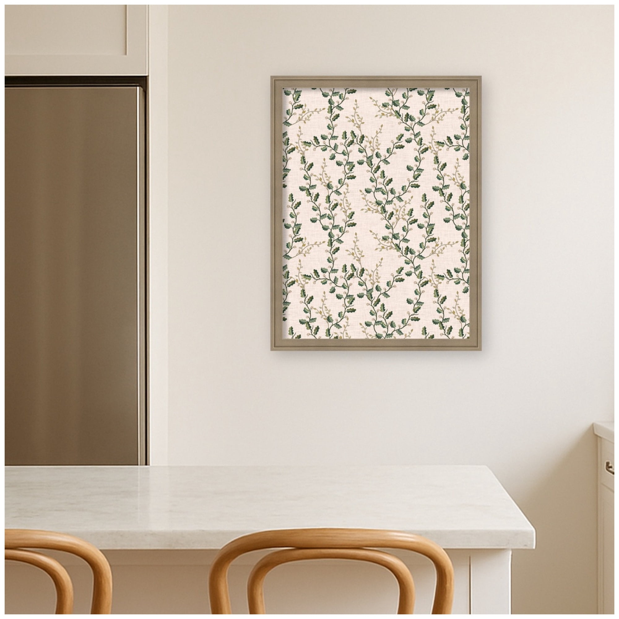 Kate and Laurel Framed Fabric Pinboard 20 x 26, MC Cute Vines Printed Linen Casual Transitional Bulletin Board for Use as a Vision Board or Wall Organization, Florence Light Brown Frame