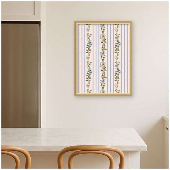 Kate and Laurel Framed Fabric Pinboard 20 x 26, MC Striped Botanical Birds Singing Printed Linen Casual Transitional Bulletin Board for Use as a Vision Board or Wall Organization, Florence Gold Frame