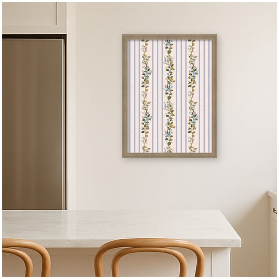 Kate and Laurel Framed Fabric Pinboard 20 x 26, MC Striped Botanical Birds Singing Printed Linen Casual Transitional Bulletin Board for Use as a Vision Board or Wall Org, Florence Light Brown