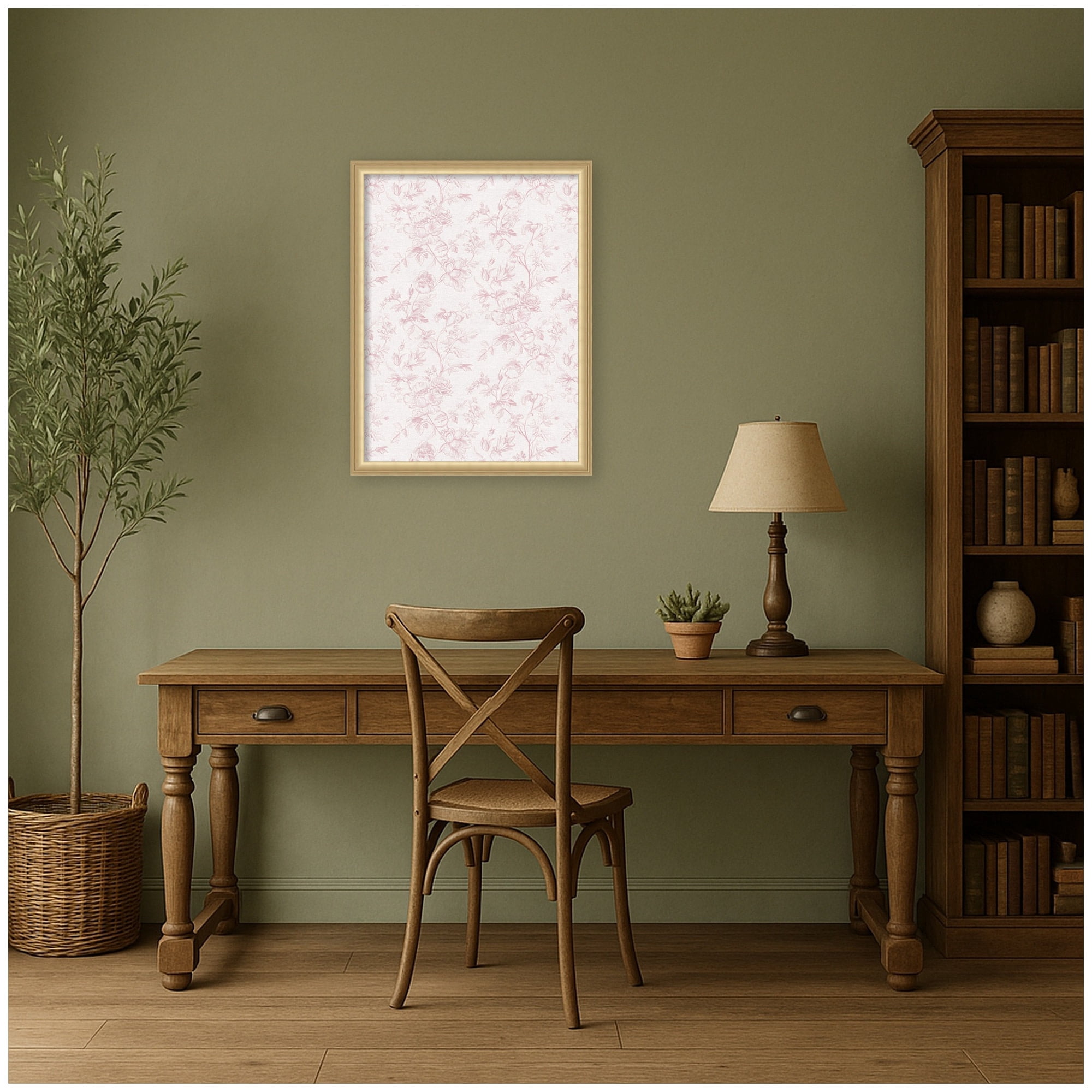 Kate and Laurel Framed Fabric Pinboard 20 x 26, Pink and White Floral Toile Printed Linen Casual Transitional Bulletin Board for Use as a Vision Board or Wall Organization, Florence Gold Frame