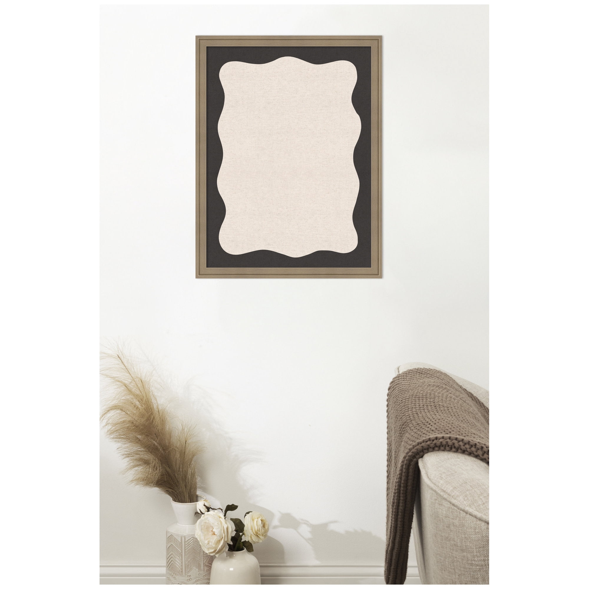 Kate and Laurel Framed Fabric Pinboard 20 x 26,  Printed Linen Classic Bulletin Board for Use as a Vision Board or Wall Organization, Florence Light Brown Frame