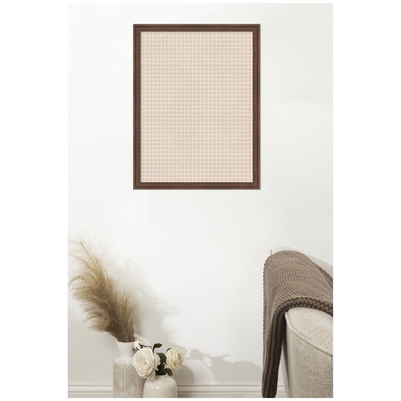 Kate and Laurel Framed Fabric Pinboard 20 x 26, Printed Linen Classic Bulletin Board for Use as a Vision Board or Wall Organization, Florence Medium Brown Frame