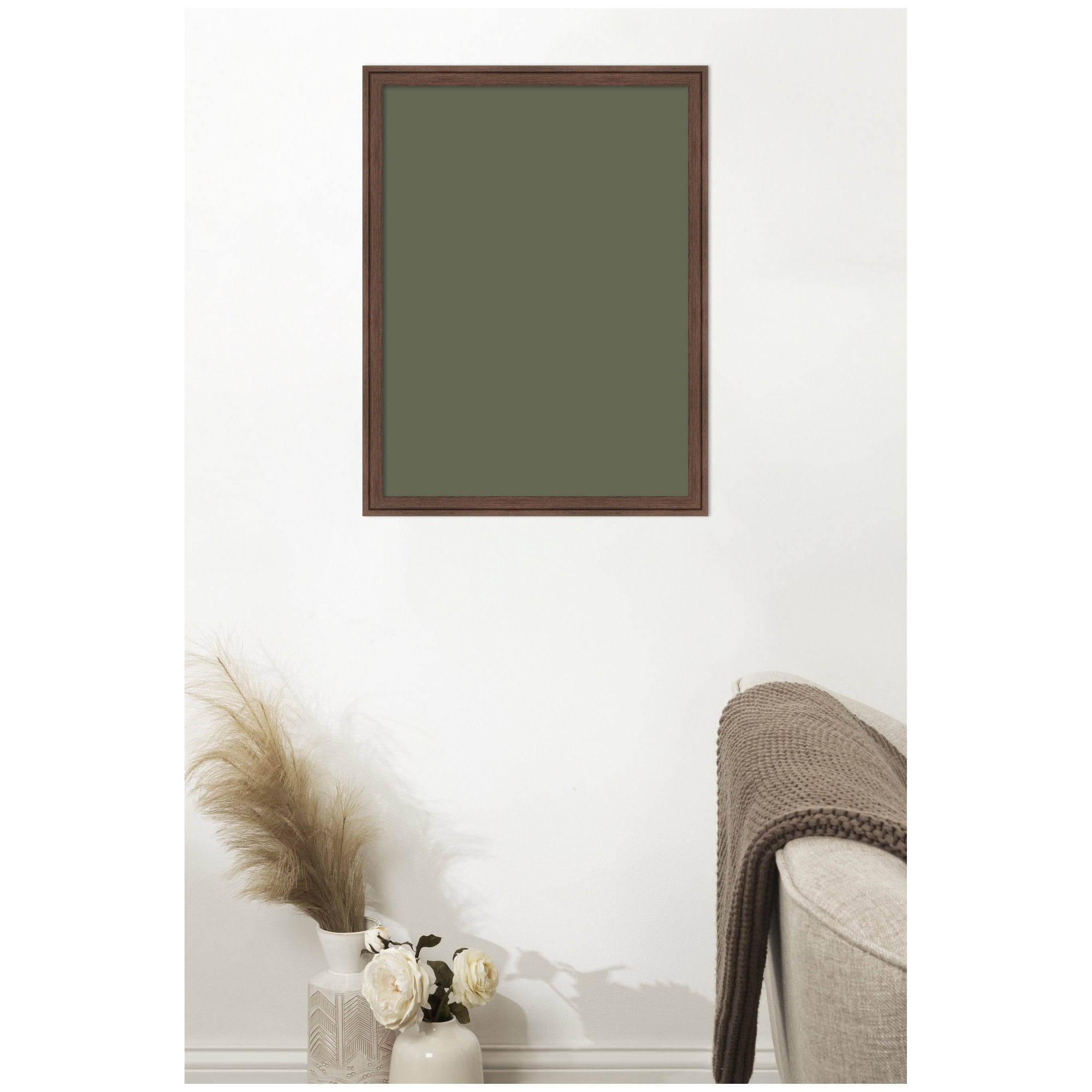 Kate and Laurel Framed Fabric Pinboard 20 x 26,  Printed Linen Classic Bulletin Board for Use as a Vision Board or Wall Organization, Florence Medium Brown Frame