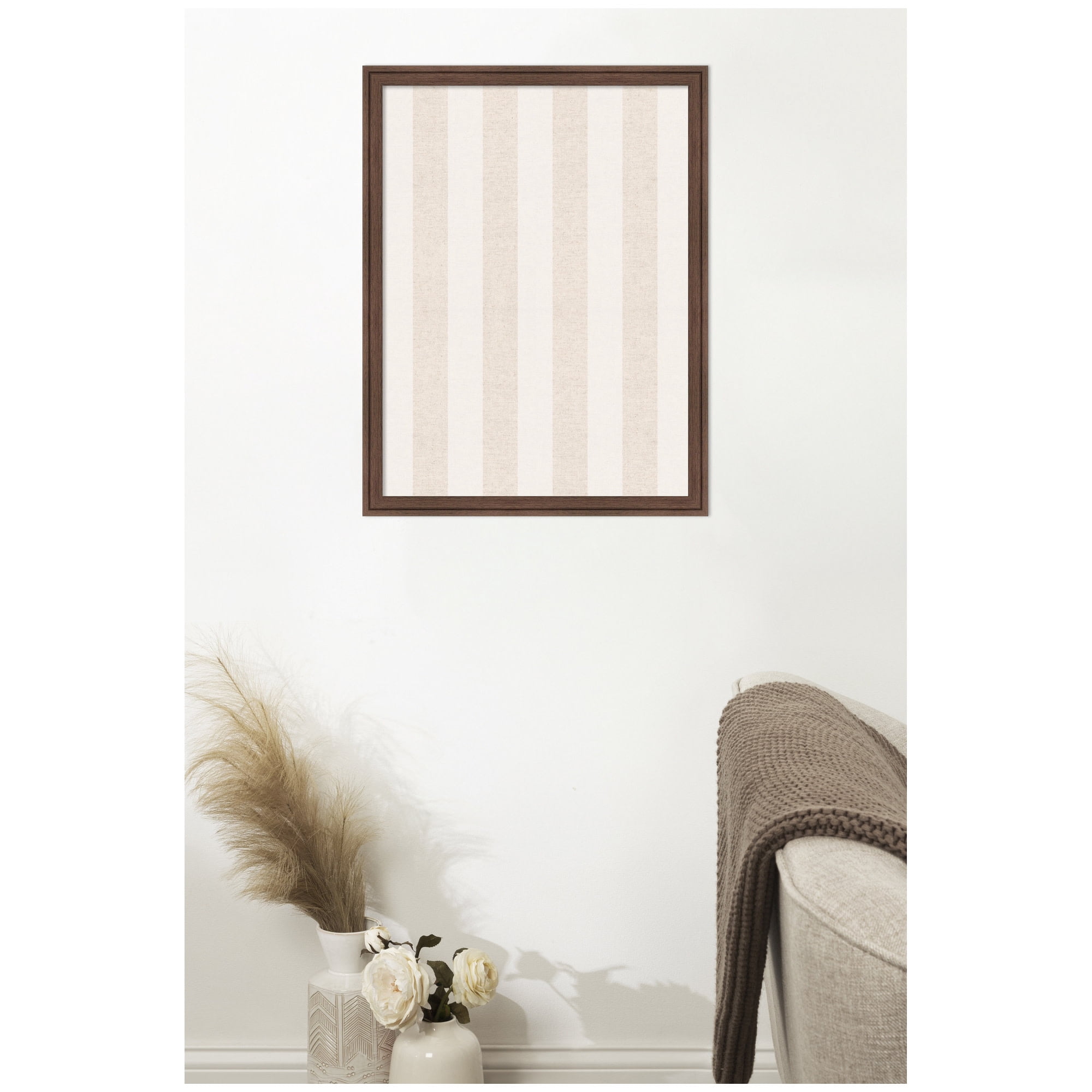 Kate and Laurel Framed Fabric Pinboard 20 x 26,  Printed Linen Classic Bulletin Board for Use as a Vision Board or Wall Organization, Florence Medium Brown Frame