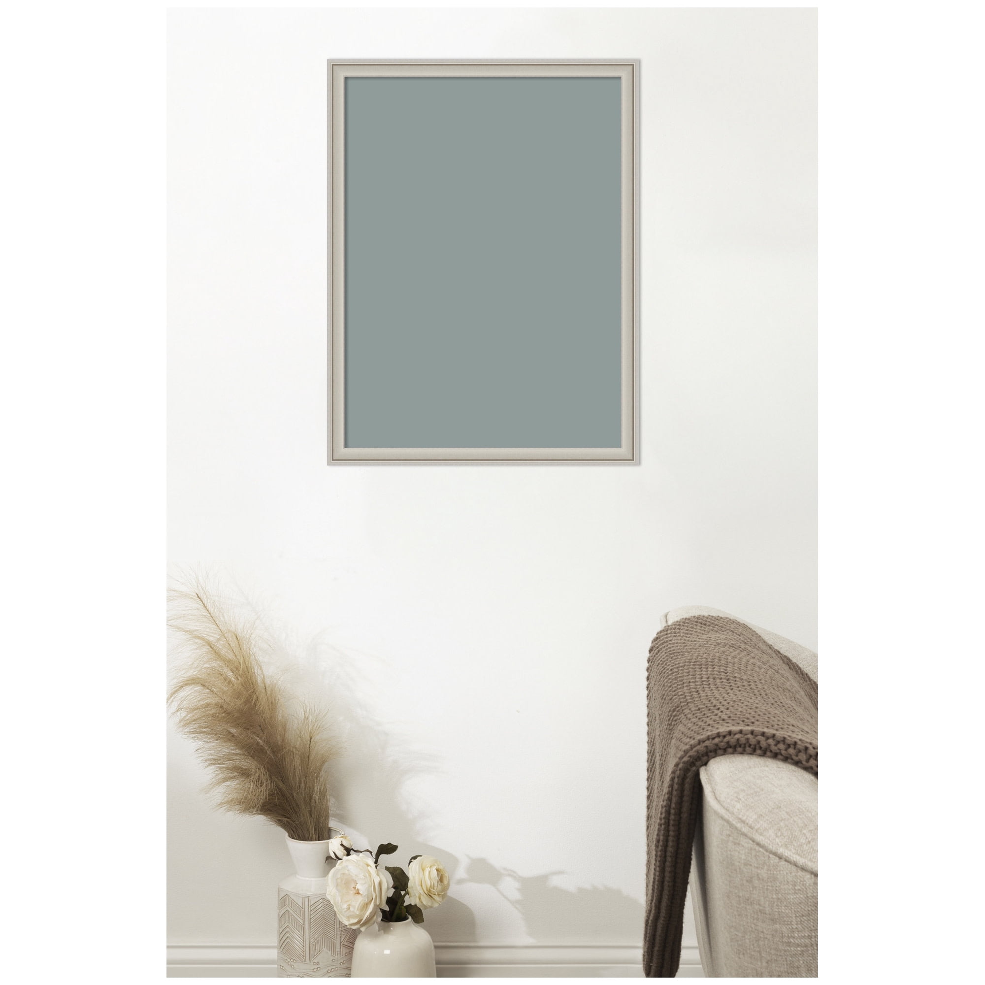 Kate and Laurel Framed Fabric Pinboard 20 x 26,  Printed Linen Classic Bulletin Board for Use as a Vision Board or Wall Organization, Florence Silver Frame