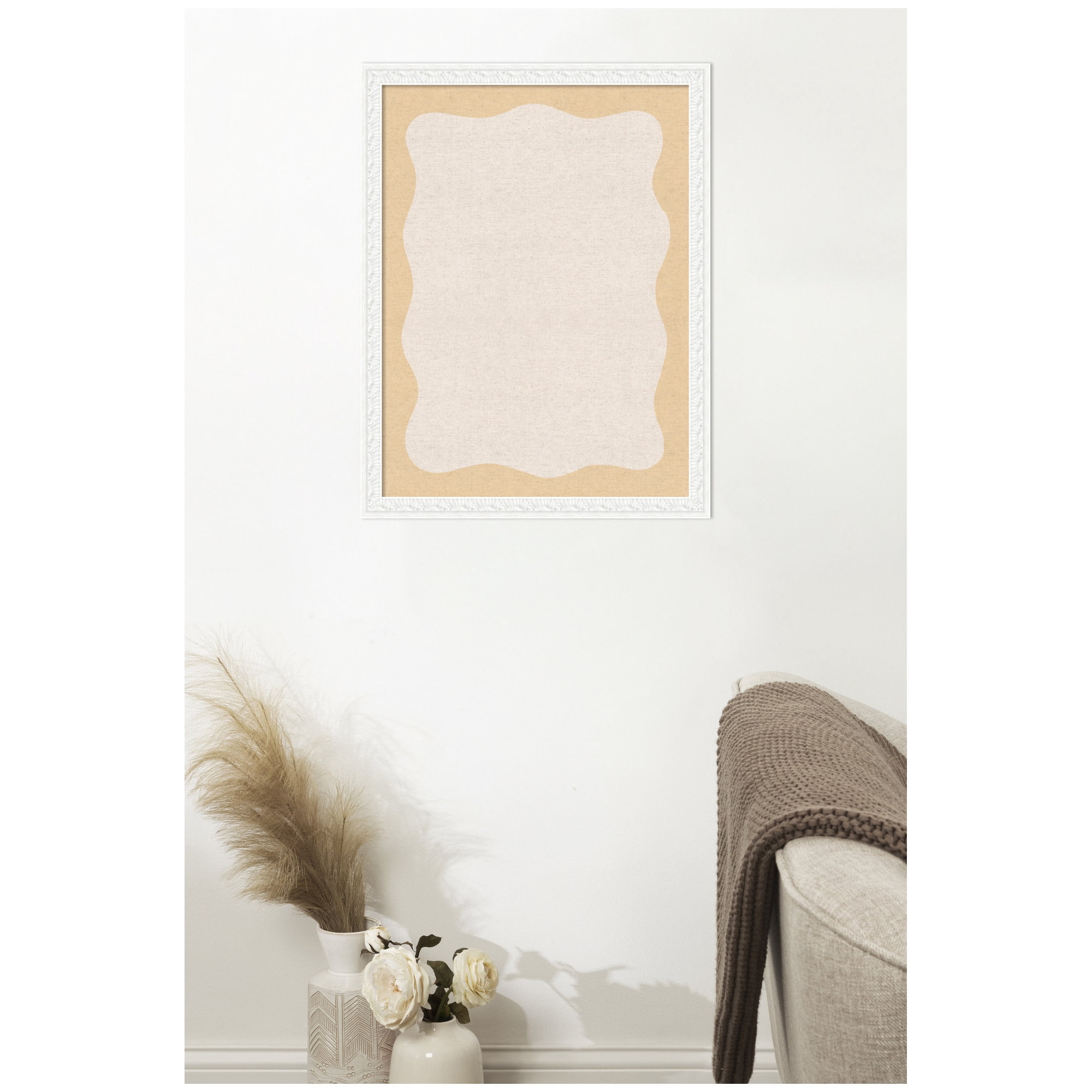 Kate and Laurel Framed Fabric Pinboard 20 x 26,  Printed Linen Decorative Bulletin Board for Use as a Vision Board or Wall Organization, Bethany White Frame