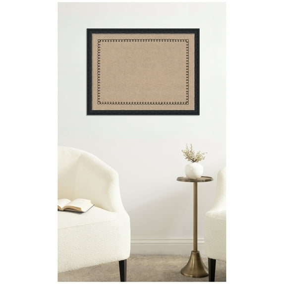 Kate and Laurel Framed Fabric Pinboard 26 x 20, Black Scalloped Edge Printed Linen Decorative Bulletin Board for Use as a Vision Board or Wall Organization, Bethany Black Frame