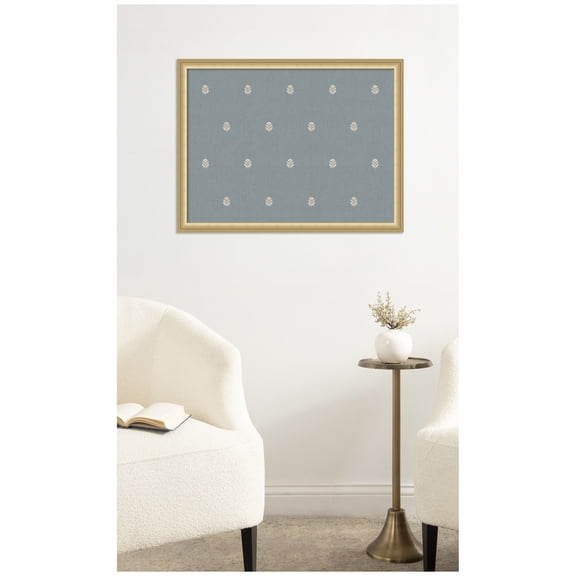 Kate and Laurel Framed Fabric Pinboard 26 x 20, Blue Botanical Block Print Printed Linen Classic Bulletin Board for Use as a Vision Board or Wall Organization, Florence Gold Frame