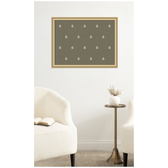Kate and Laurel Framed Fabric Pinboard 26 x 20, Green Botanical Block Print Printed Linen Classic Bulletin Board for Use as a Vision Board or Wall Organization, Florence Gold Frame