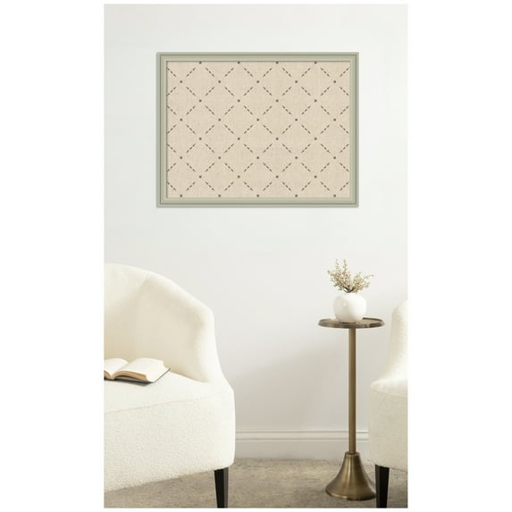 Kate and Laurel Framed Fabric Pinboard 26 x 20, Green Lattice Pattern Printed Linen Classic Bulletin Board for Use as a Vision Board or Wall Organization, Florence Silver Frame