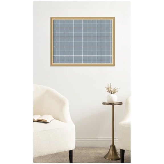 Kate and Laurel Framed Fabric Pinboard 26 x 20, Light Blue Plaid Printed Linen Classic Bulletin Board for Use as a Vision Board or Wall Organization, Florence Gold Frame