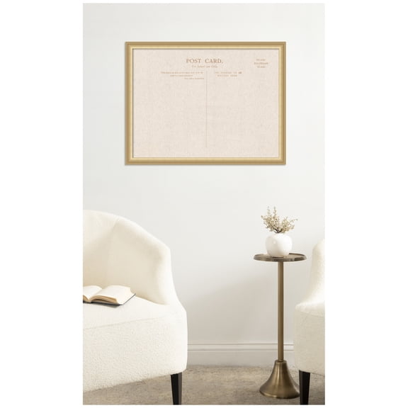 Kate and Laurel Framed Fabric Pinboard 26 x 20, Linen Vintage Post Card Printed Linen Classic Bulletin Board for Use as a Vision Board or Wall Organization, Florence Gold Frame