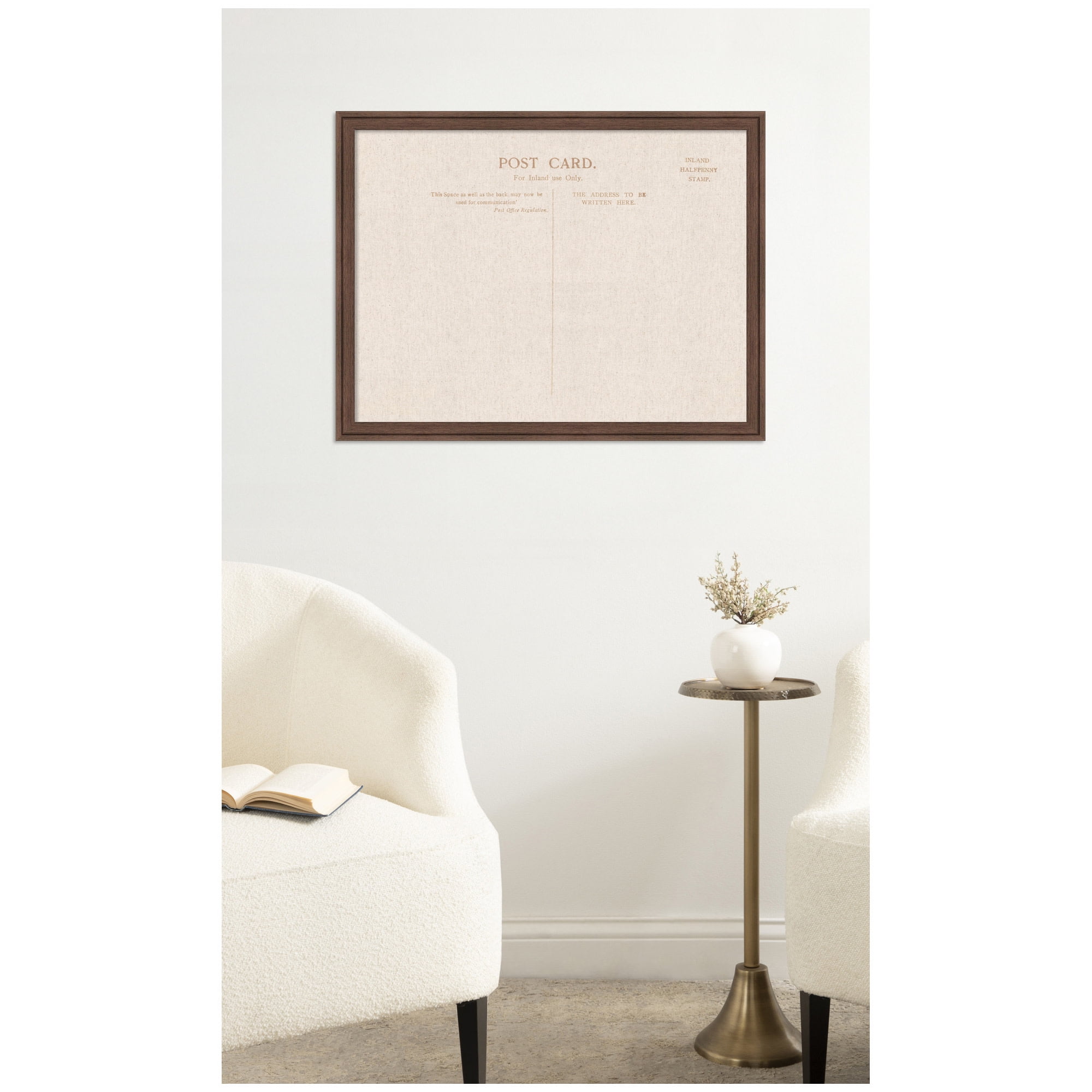 Kate and Laurel Framed Fabric Pinboard 26 x 20, Linen Vintage Post Card Printed Linen Classic Bulletin Board for Use as a Vision Board or Wall Organization, Florence Medium Brown Frame