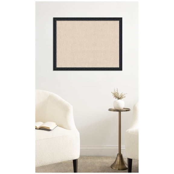 Kate and Laurel Framed Fabric Pinboard 26 x 20, Neutral Weave Printed Linen Decorative Bulletin Board for Use as a Vision Board or Wall Organization, Bethany Black Frame