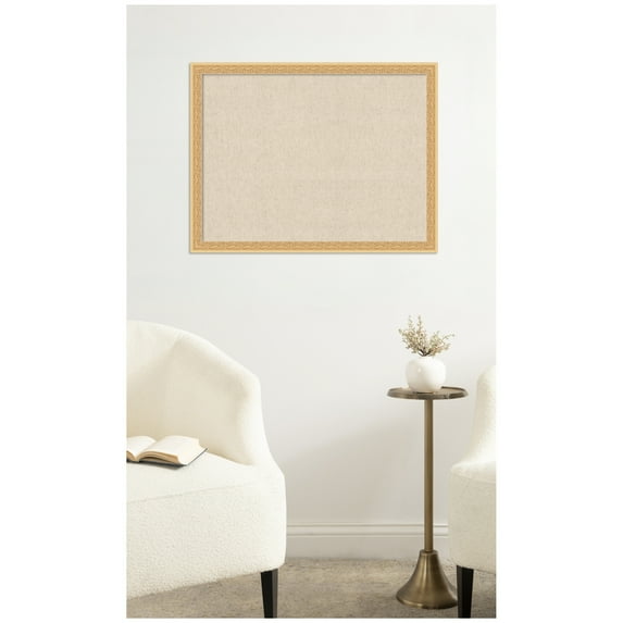 Kate and Laurel Framed Fabric Pinboard 26 x 20, Neutral Weave Printed Linen Decorative Bulletin Board for Use as a Vision Board or Wall Organization, Bethany Gold Frame