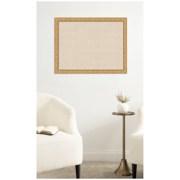 Kate and Laurel Framed Fabric Pinboard 26 x 20, Neutral Weave Printed Linen Decorative Bulletin Board for Use as a Vision Board or Wall Organization, Lila Gold Frame