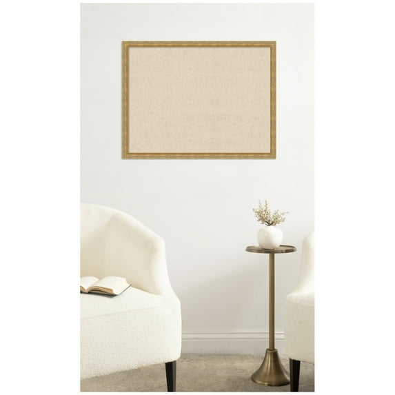 Kate and Laurel Framed Fabric Pinboard 26 x 20, Neutral Weave Printed Linen Decorative Bulletin Board for Use as a Vision Board or Wall Organization, Mila Dark Gold Frame
