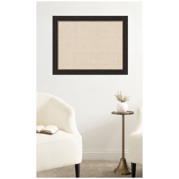 Kate and Laurel Framed Fabric Pinboard 28 x 22, Neutral Weave Printed Linen Decorative Bulletin Board for Use as a Vision Board or Wall Organization, Accent Bronze Narrow Frame