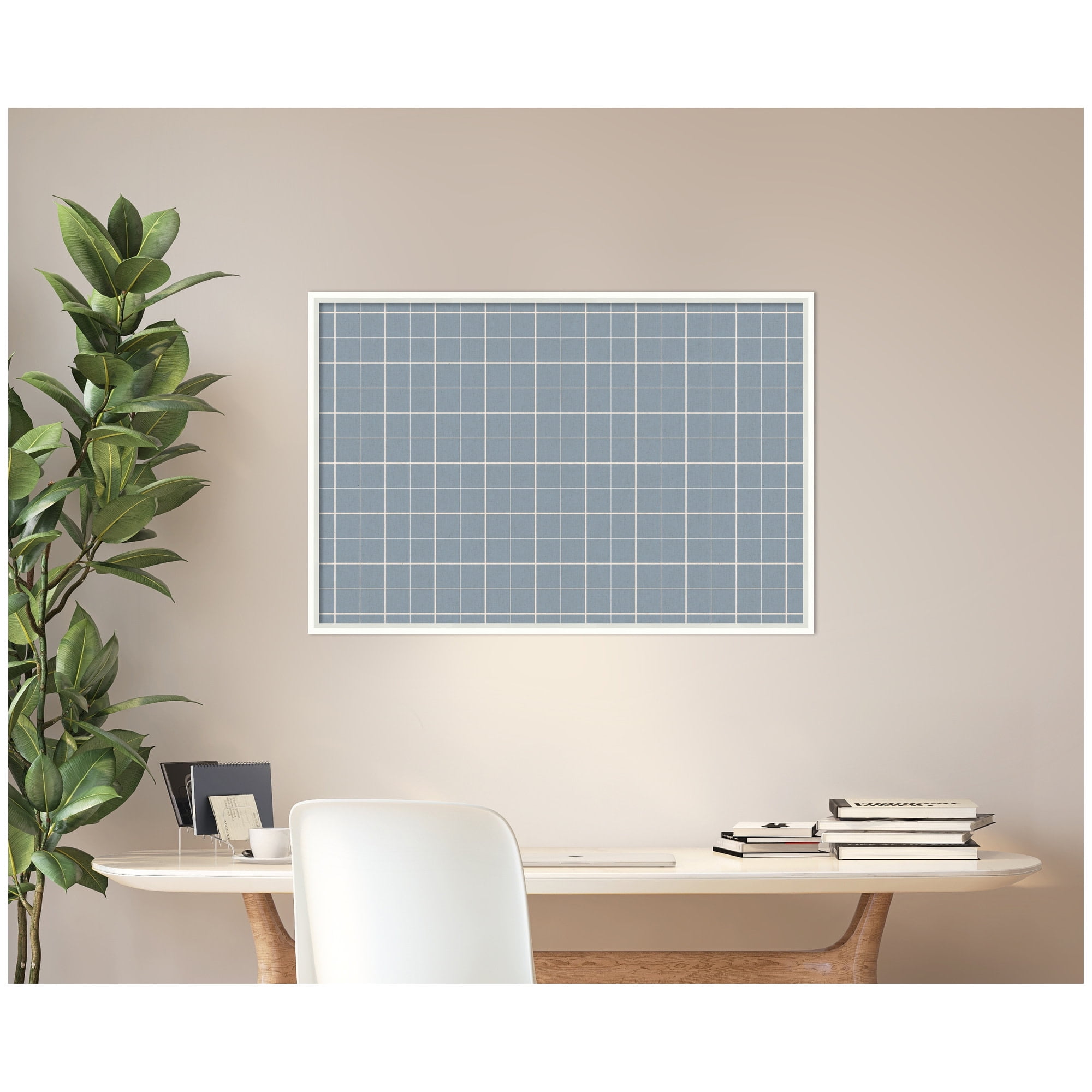 Kate and Laurel Framed Fabric Pinboard 37 x 25, Light Blue Plaid Printed Linen Modern Bulletin Board for Use as a Vision Board or Wall Organization, Lucie White Frame
