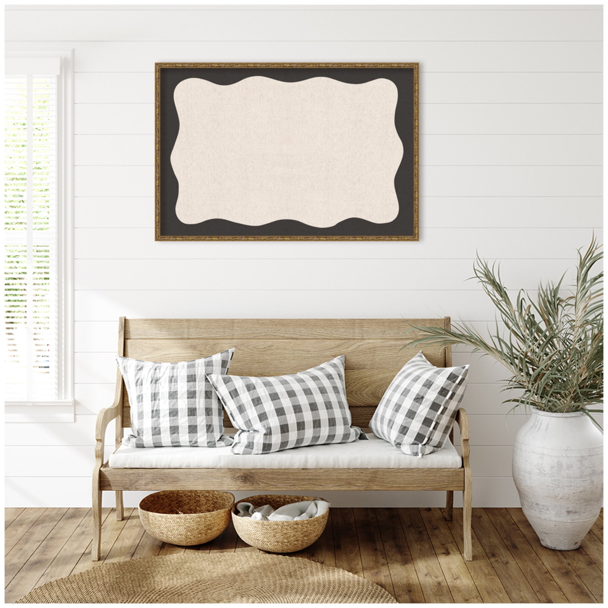 Kate and Laurel Framed Fabric Pinboard 37 x 25,  Printed Linen Decorative Bulletin Board for Use as a Vision Board or Wall Organization, Belvedere Bronze Frame