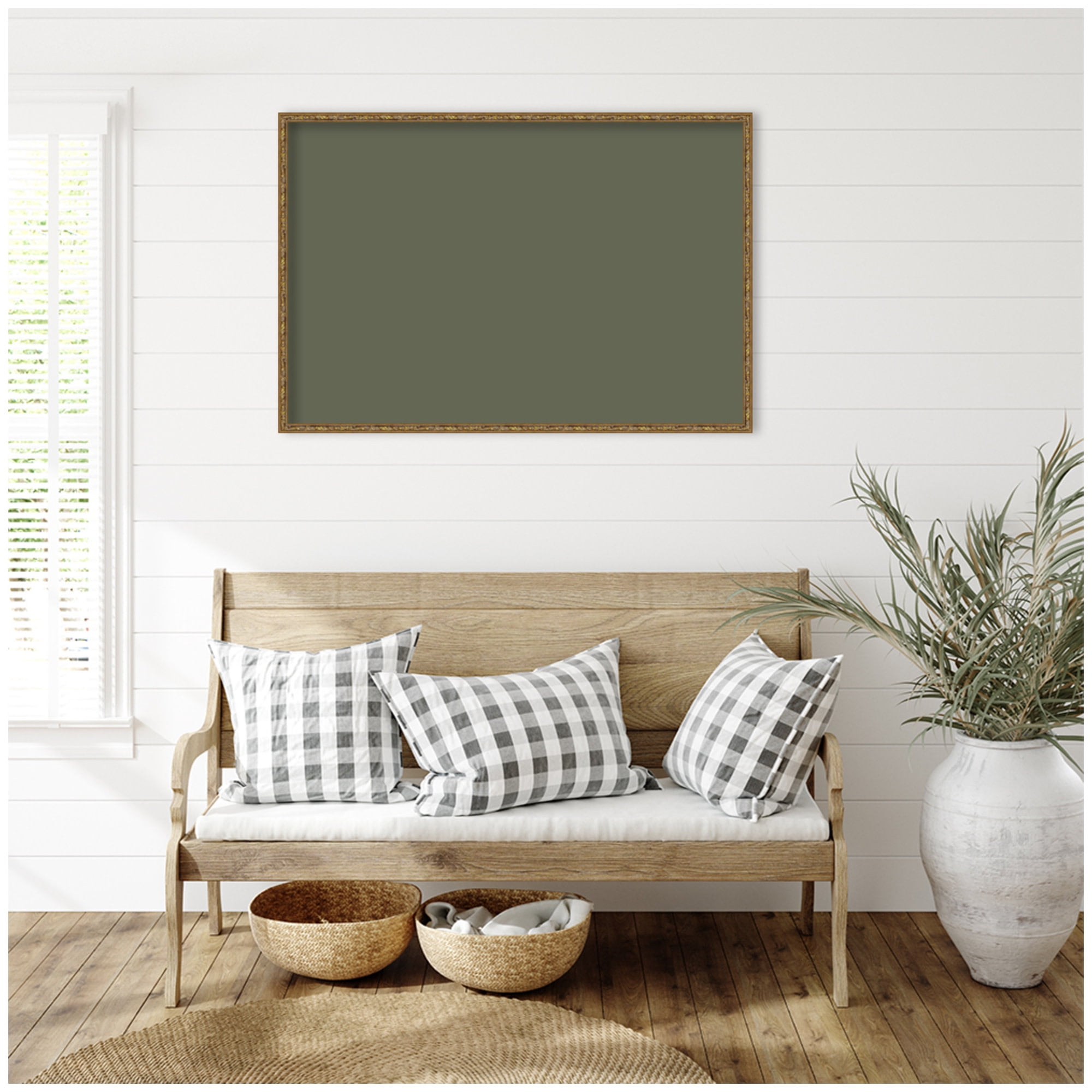 Kate and Laurel Framed Fabric Pinboard 37 x 25,  Printed Linen Decorative Bulletin Board for Use as a Vision Board or Wall Organization, Belvedere Bronze Frame
